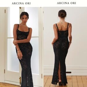 Arcina Ori Margot Dress Lace Sheer Maxi Black Tie Evening Black XL GUC